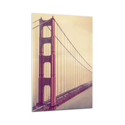 Glasbild - Bild auf glas - Eine Brücke im Nebel in Pastelltönen, ein Symbol für Eleganz und Frieden - 80x120cm - Zwischen Himmel und Erde - Moderne Wanddekoration für Wohnzimmer und Schlafzimmer ARTTOR