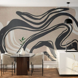 Fototapete Standard Eco - Schwarze ausdrucksstarke Linien auf beigem Hintergrund - 100x70cm - Vervielfachter Ausdruck - Moderne Wanddekoration für Wohnzimmer und Schlafzimmer ARTTOR