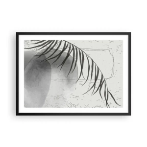 Poster in einem schwarzem Rahmen - Ein zartes Palmblattmotiv auf hellem Untergrund im skandinavischen Stil. - 70x50cm - Subtile Exotik der Natur - Moderne Wanddekoration für Wohnzimmer und Schlafzimmer ARTTOR