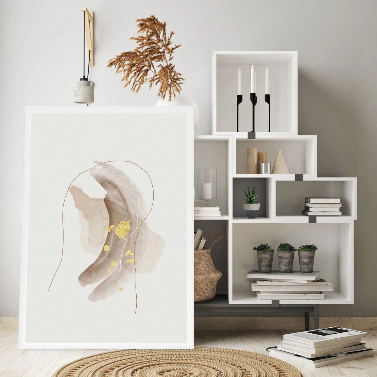 Poster - Ein abstraktes Muster in Beige mit zarten Goldakzenten. - 50x70cm - Im Weltraum begegnet - Moderne Wanddekoration für Wohnzimmer und Schlafzimmer ARTTOR