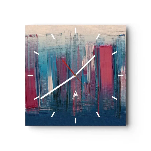Wanduhr - Glasuhr - Vertikale Komposition in Blau und Rot - 40x40 cm