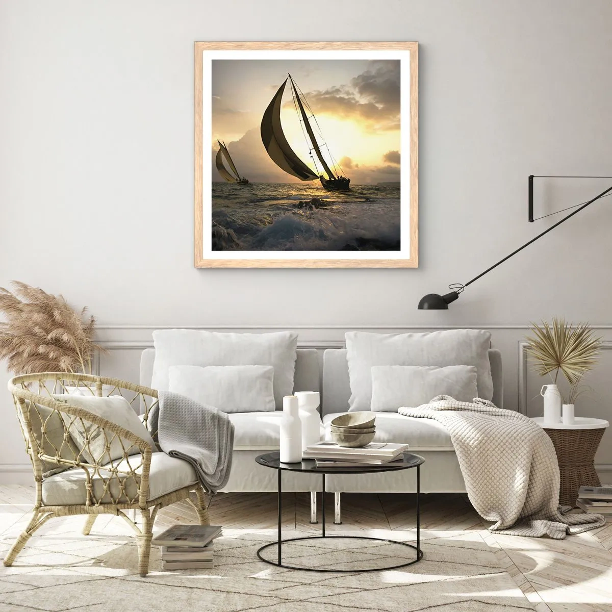 Poster in einem Rahmen aus heller Eiche - Mit dem Wind und gegen den Wind - 40x40 cm