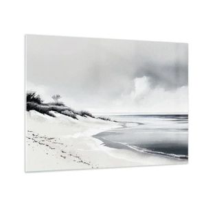 Glasbild - Bild auf glas - Schwarz-weißer Strand mit Horizont und ruhigem Meer - 70x50cm - Für immer zusammen - Moderne Wanddekoration für Wohnzimmer und Schlafzimmer ARTTOR