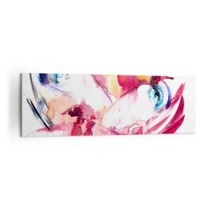 Bild auf Leinwand - Leinwandbild - Ein abstraktes Gesicht mit ausdrucksstarken Augen und roten Akzenten. - 160x50cm - Die Welt gedeiht in der Nähe - Moderne Wanddekoration für Wohnzimmer und Schlafzimmer ARTTOR