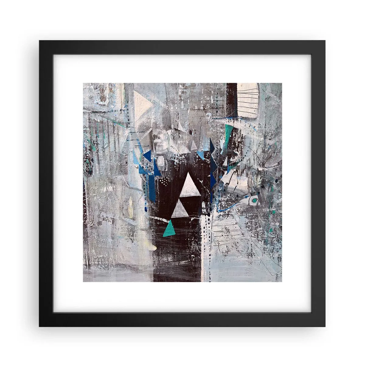Poster in einem schwarzem Rahmen - Überschreibende Reihenfolge der Dreiecke - 30x30 cm