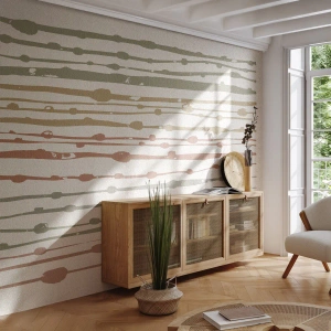 Fototapete Premium Sand - Bunte Linien in warmen Farben auf hellem Hintergrund - 100x70cm - Musikalische Notation von Farben - Moderne Wanddekoration für Wohnzimmer und Schlafzimmer ARTTOR