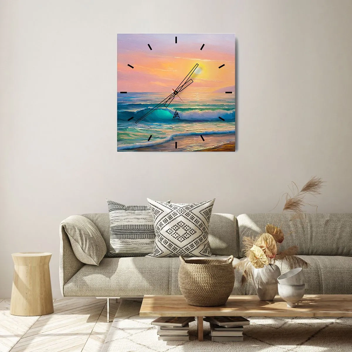 Wanduhr - Glasuhr - Ein türkisfarbenes Lied der Wellen - 40x40 cm