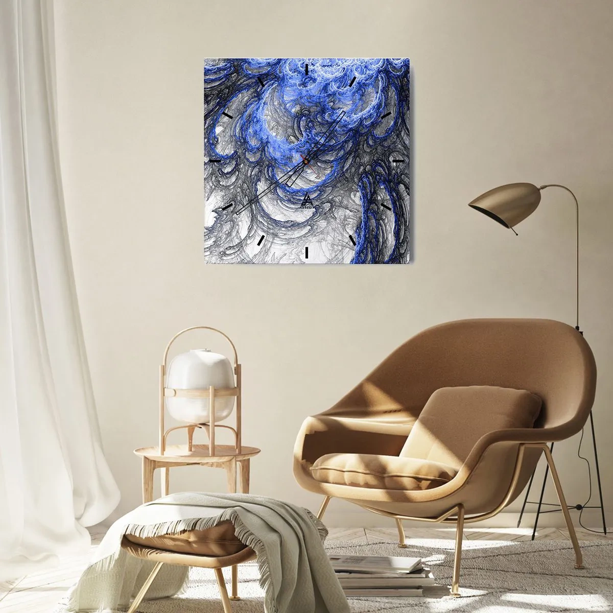Wanduhr - Glasuhr - Abstrakte Wellen in Blau- und Grautönen - 30x30cm - Die Geburt einer Welle - Moderne Wanddekoration für Wohnzimmer und Schlafzimmer ARTTOR