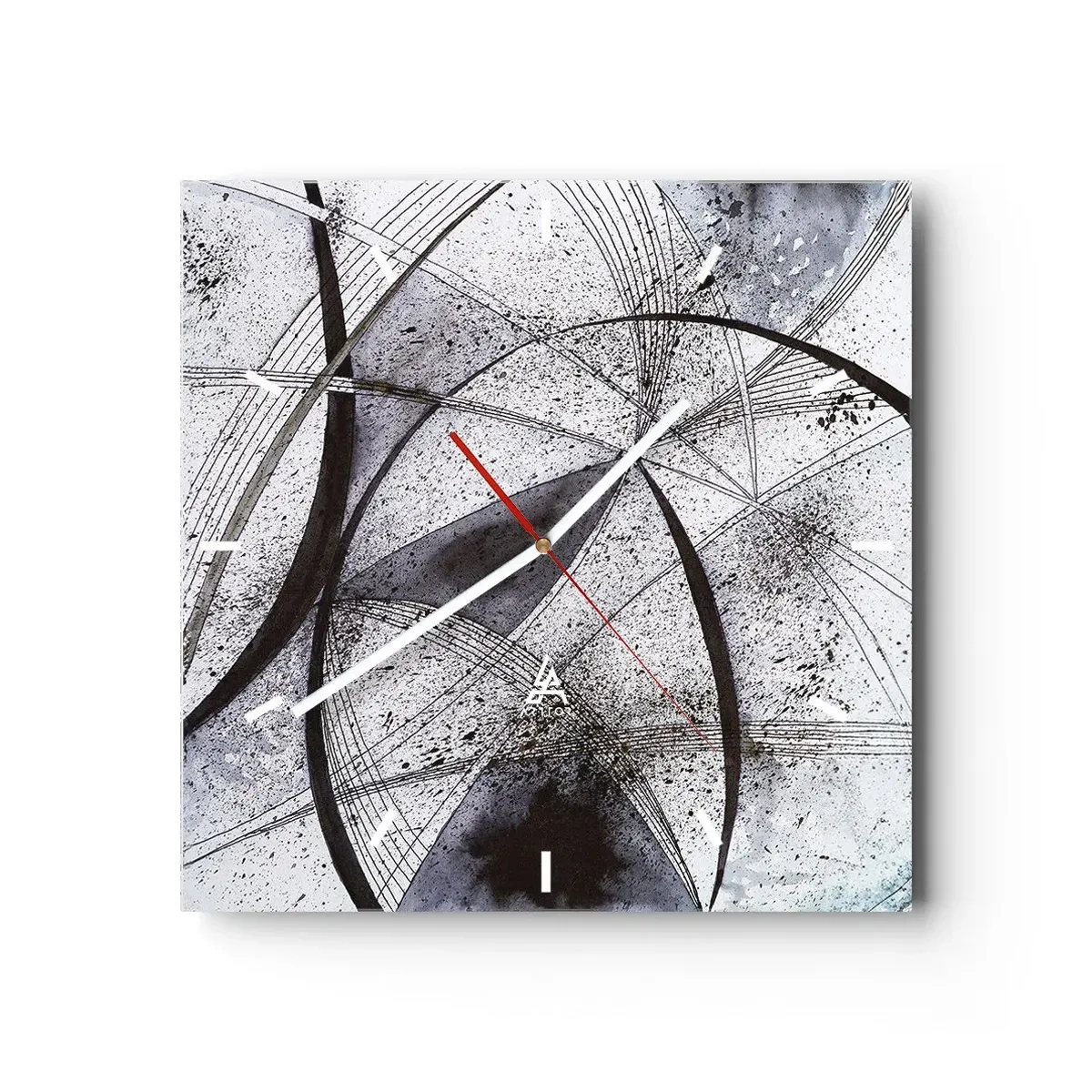 Wanduhr - Glasuhr - Abstrakte Linien und Formen in Grau- und Schwarztönen - 30x30cm - Futuristische Fantasie - Moderne Wanddekoration für Wohnzimmer und Schlafzimmer ARTTOR