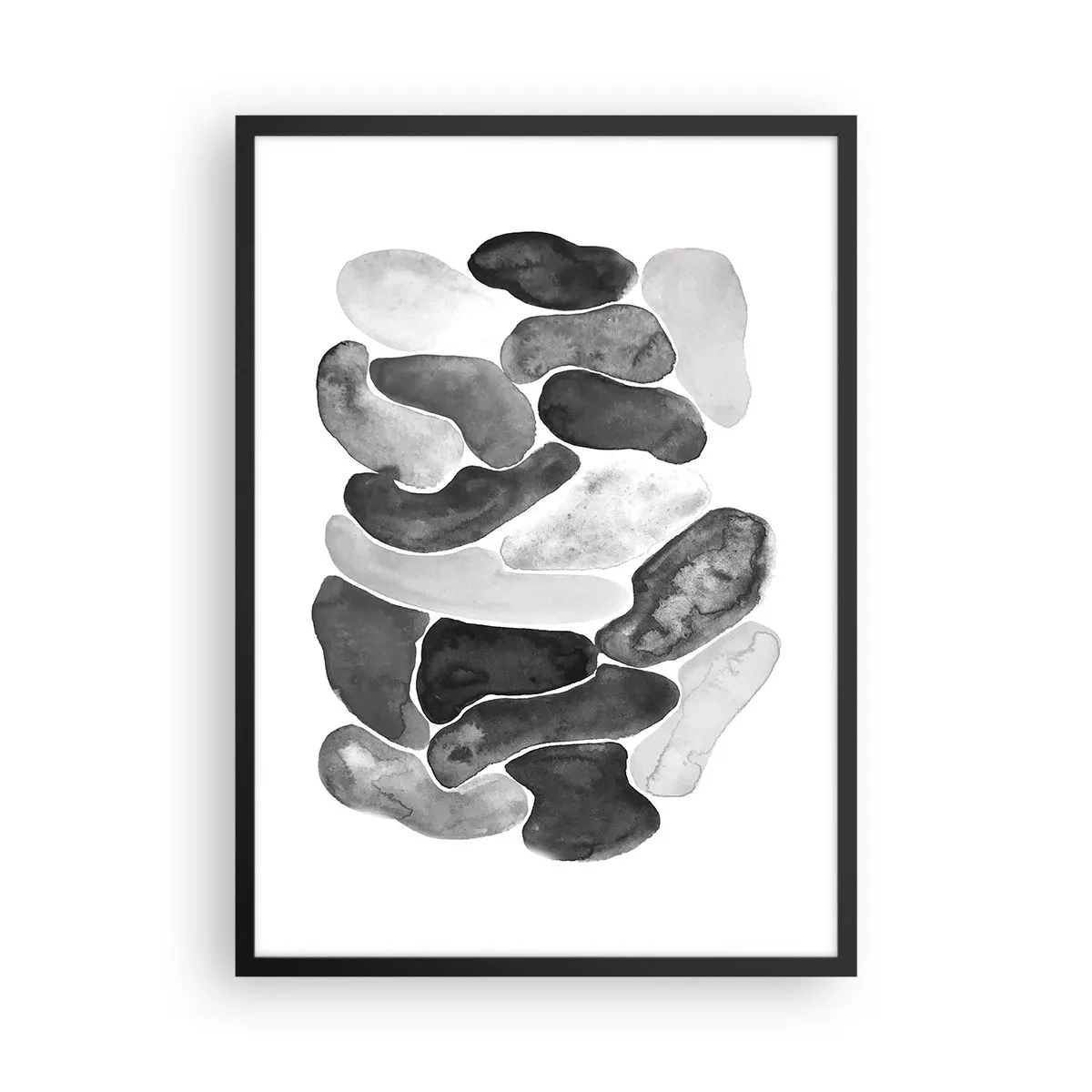 Poster in einem schwarzem Rahmen - Abstrakte Formen in Schwarz-, Grau- und Weißtönen - 50x70cm - Felsige Abstraktion - Moderne Wanddekoration für Wohnzimmer und Schlafzimmer ARTTOR