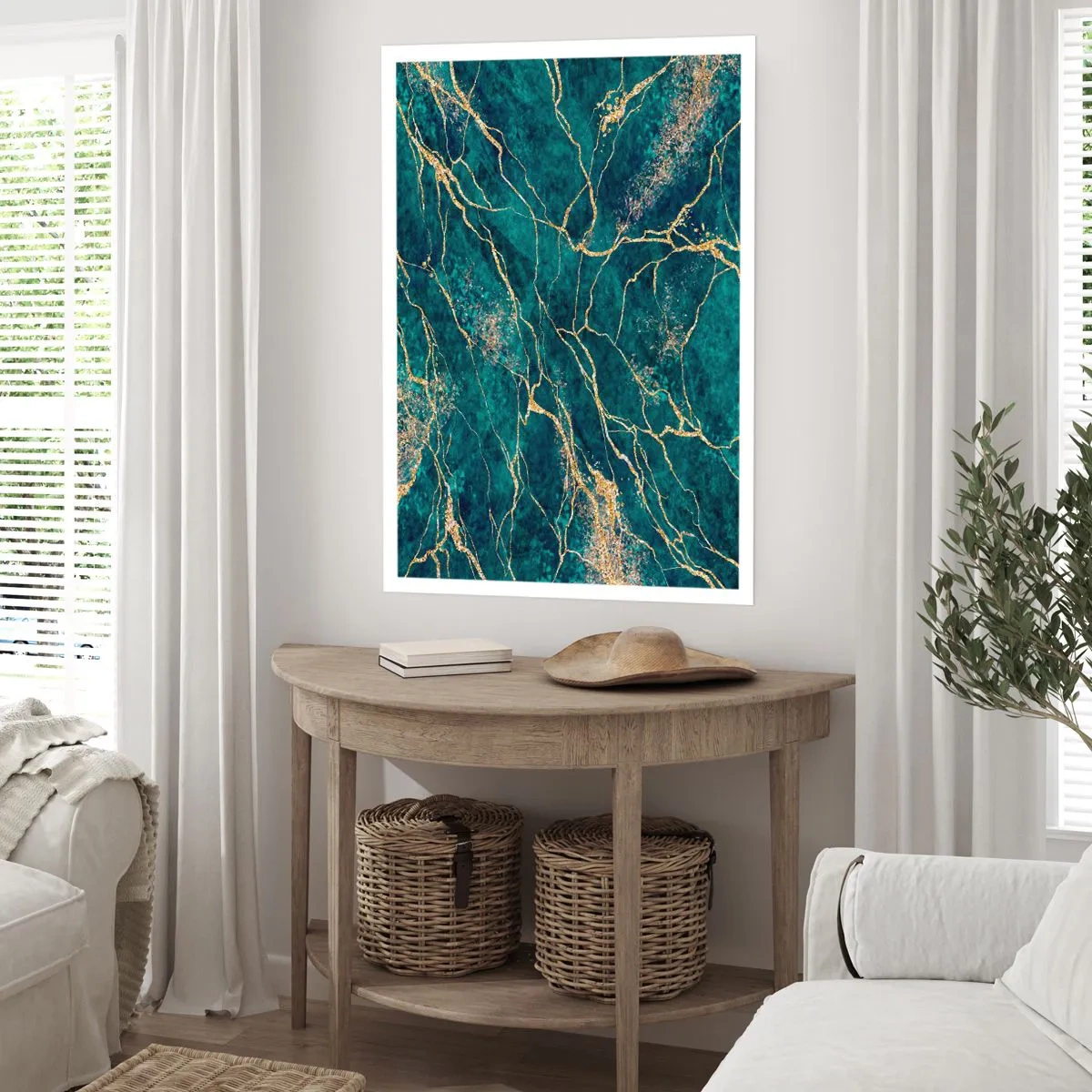 Poster - Abstrakte Goldadern auf grünem Marmorhintergrund - 50x70cm - Goldmine - Moderne Wanddekoration für Wohnzimmer und Schlafzimmer ARTTOR