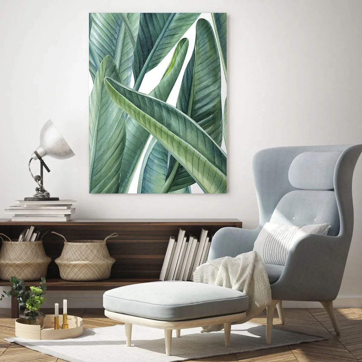 Glasbild - Bild auf glas - Grüne Blätter im minimalistischen, botanischen Stil - 80x120cm - An und für sich Grün - Moderne Wanddekoration für Wohnzimmer und Schlafzimmer ARTTOR