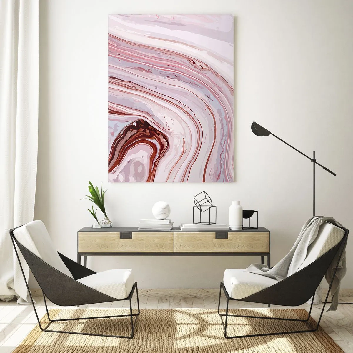 Glasbild - Bild auf glas - Marmormuster in Rosa- und Brauntönen - 50x70cm - Geradeaus, dann rechts runter - Moderne Wanddekoration für Wohnzimmer und Schlafzimmer ARTTOR