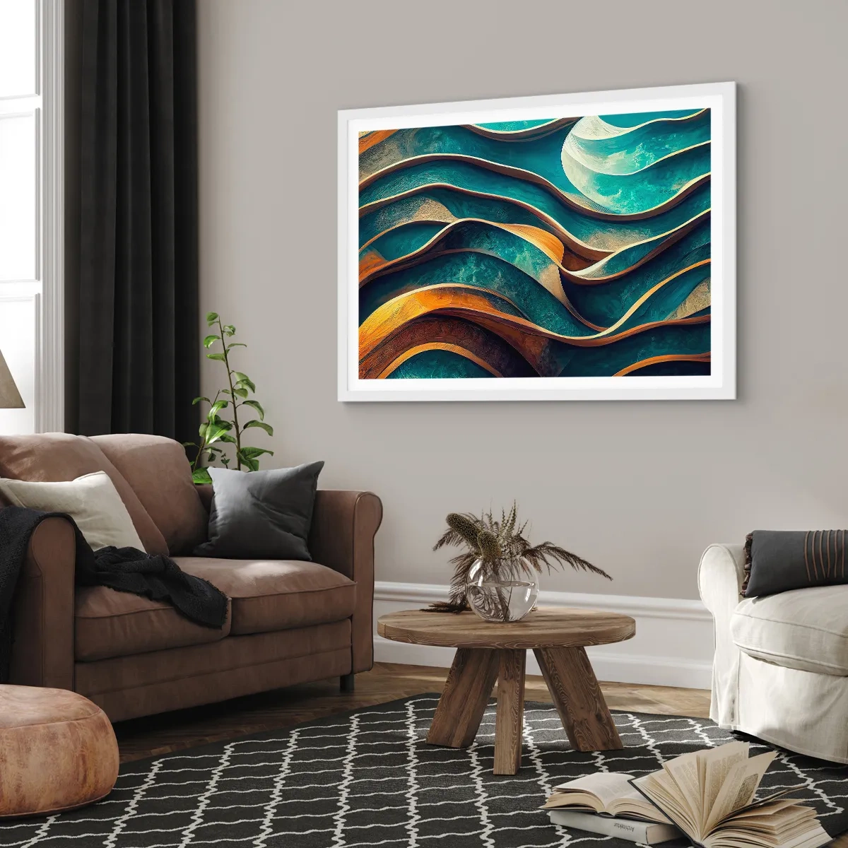 Poster in einem weißen Rahmen - Blaue Mäander - 40x30 cm