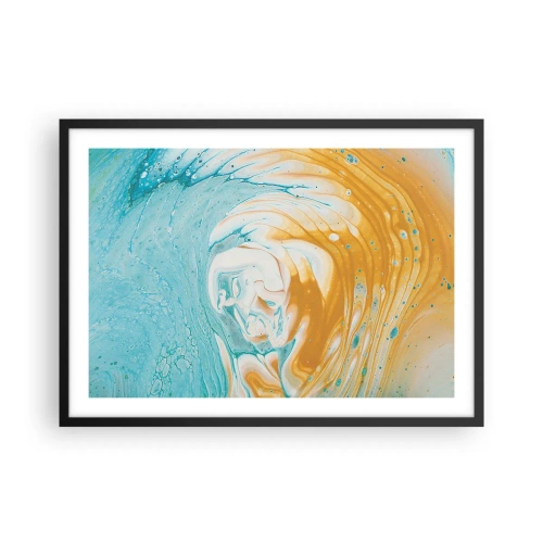 Poster in einem schwarzem Rahmen - Abstrakte Wellen in Blau- und Goldtönen auf Leinwand - 70x50cm - Pastellwirbel - Moderne Wanddekoration für Wohnzimmer und Schlafzimmer ARTTOR