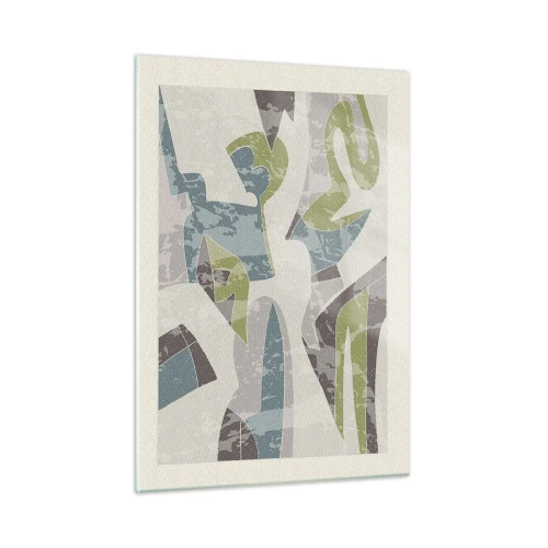 Glasbild - Bild auf glas - Geometrische Komposition in Grün und Grau - 50x70cm - Komposition hinter dem Glas - Moderne Wanddekoration für Wohnzimmer und Schlafzimmer ARTTOR