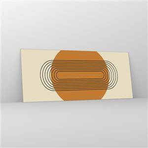 Glasbild - Bild auf glas - Geometrisches Muster mit orangefarbenen Kreisen und Linien - 120x50cm - Perfekter Plan - Moderne Wanddekoration für Wohnzimmer und Schlafzimmer ARTTOR