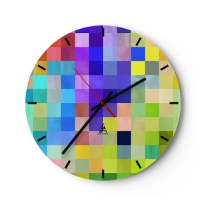 Wanduhr - Glasuhr - Ein Mosaik aus bunten Quadraten im modernen Stil - 30x30cm - Alle anderen, alle gleich - Moderne Wanddekoration für Wohnzimmer, Küche und Schlafzimmer ARTTOR