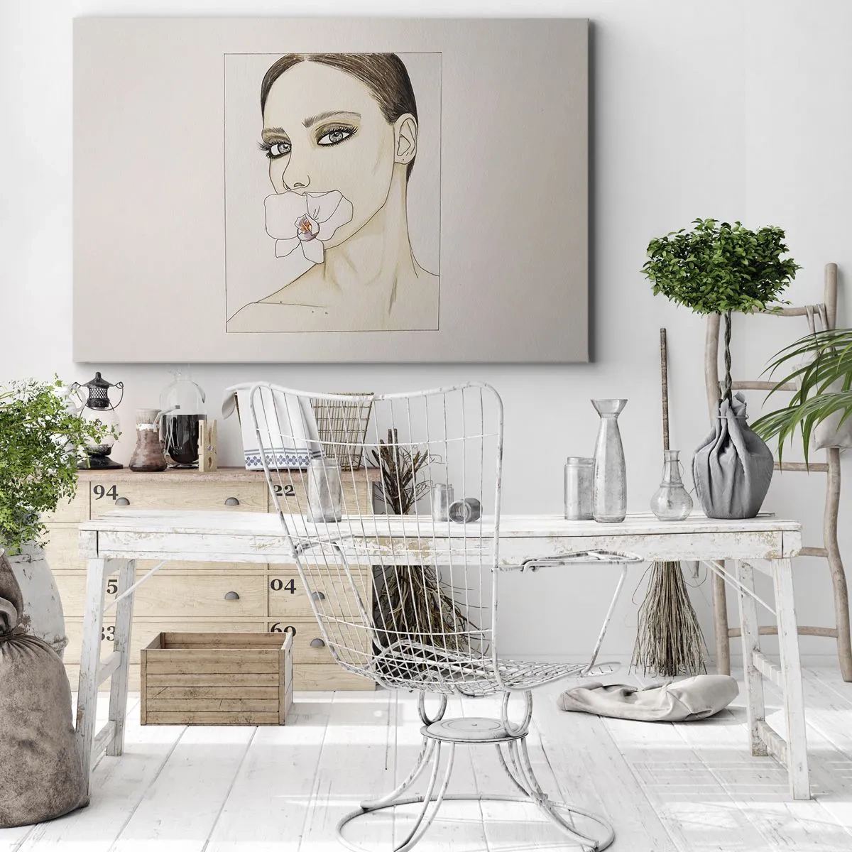 Bild auf Leinwand - Leinwandbild - Porträt einer Frau mit einer Orchidee in zarten Farben - 120x80cm - Ein Symbol für Eleganz und Schönheit - Moderne Wanddekoration für Wohnzimmer und Schlafzimmer ARTTOR