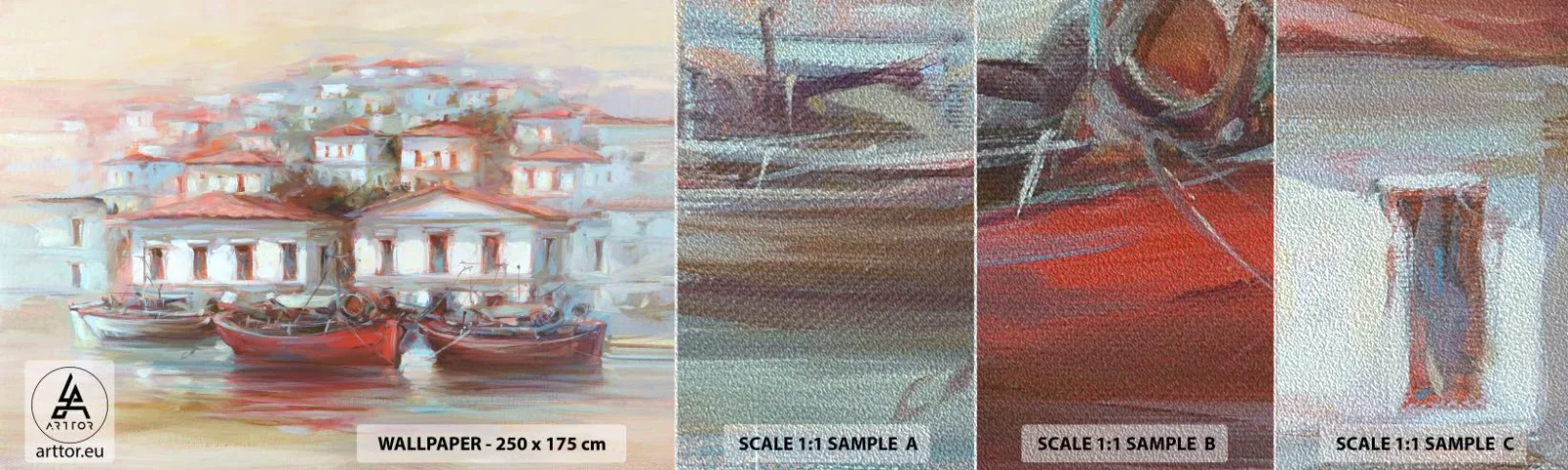 Fototapeten Muster Premium Sand - Glückliche Stadt - Die Architektur, Segelboot, Hafen - 100x30 cm