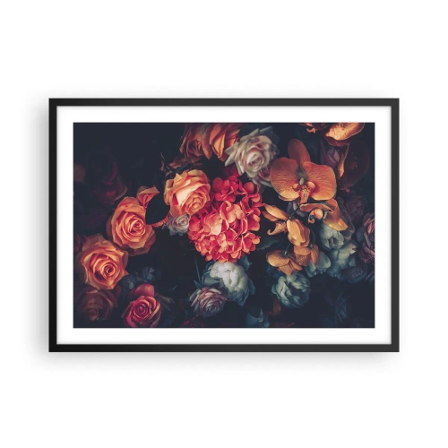 Poster in einem schwarzem Rahmen - Ein Strauß verschiedener Blumen in dunklen Tönen - 70x50cm - Wie bei den holländischen Meistern - Moderne Wanddekoration für Wohnzimmer und Schlafzimmer ARTTOR
