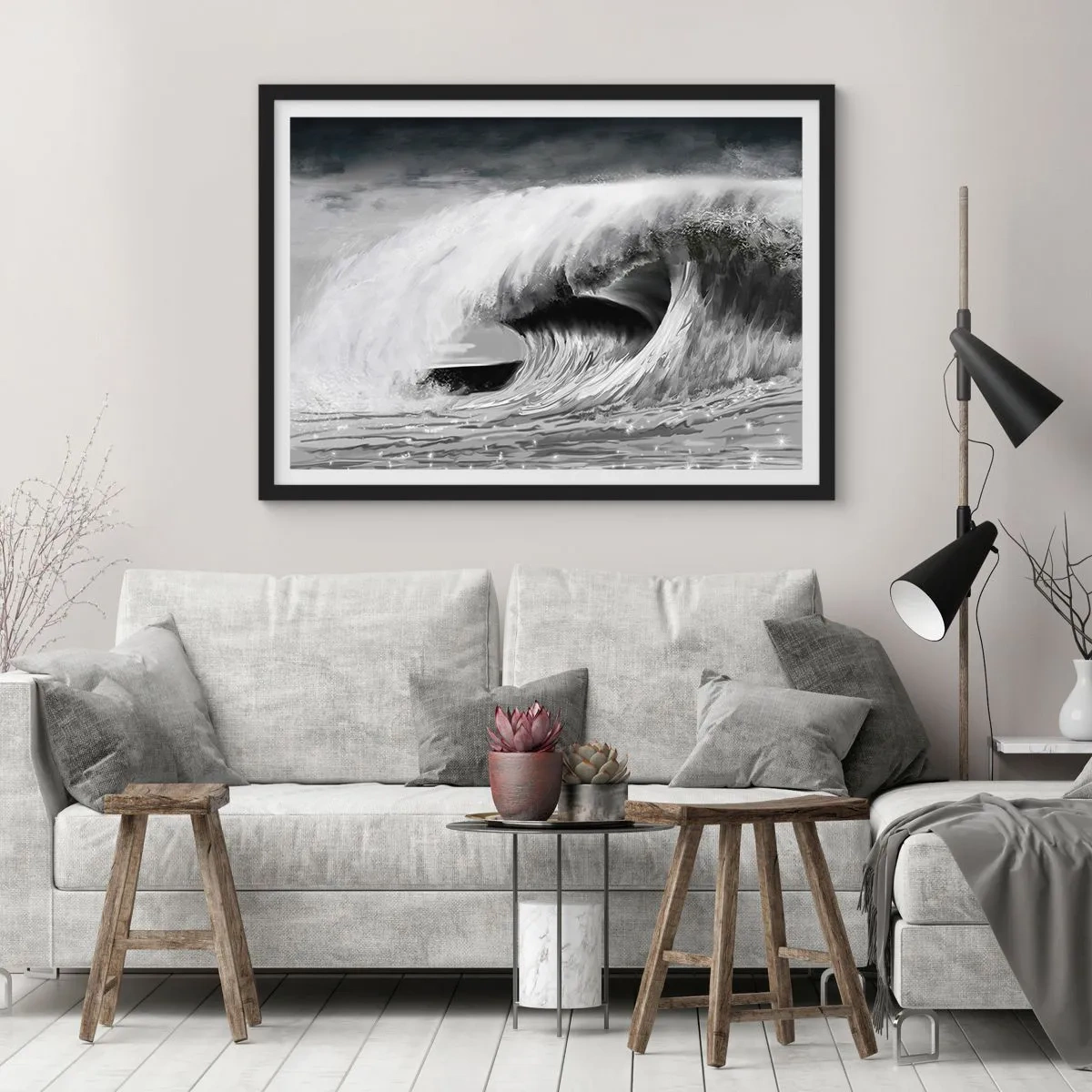 Poster in einem schwarzem Rahmen - Wut des Ozeans - 50x40 cm
