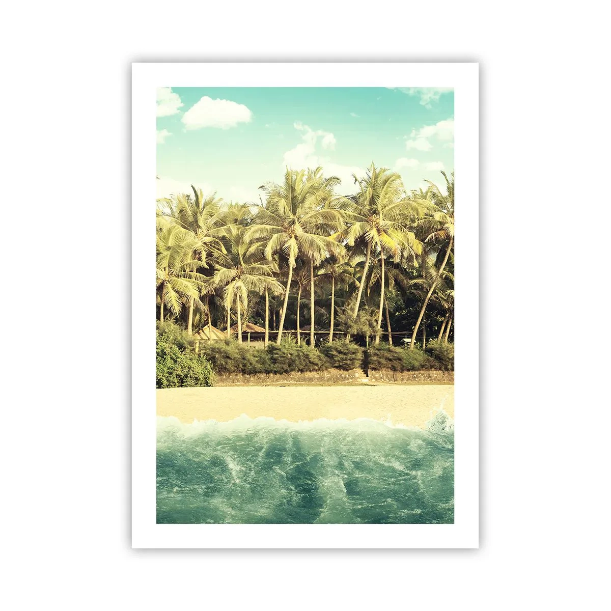 Poster - Tropischer Strand mit Palmen und azurblauem Wasser - 50x70cm - Wie wäre es hier? - Moderne Wanddekoration für Wohnzimmer und Schlafzimmer ARTTOR
