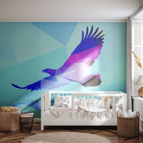 Selbstklebende Fototapete Deluxe Sticker - Adler in lila Kristall - Vogel, Adler, Geometrische Figur - 250x175 cm
