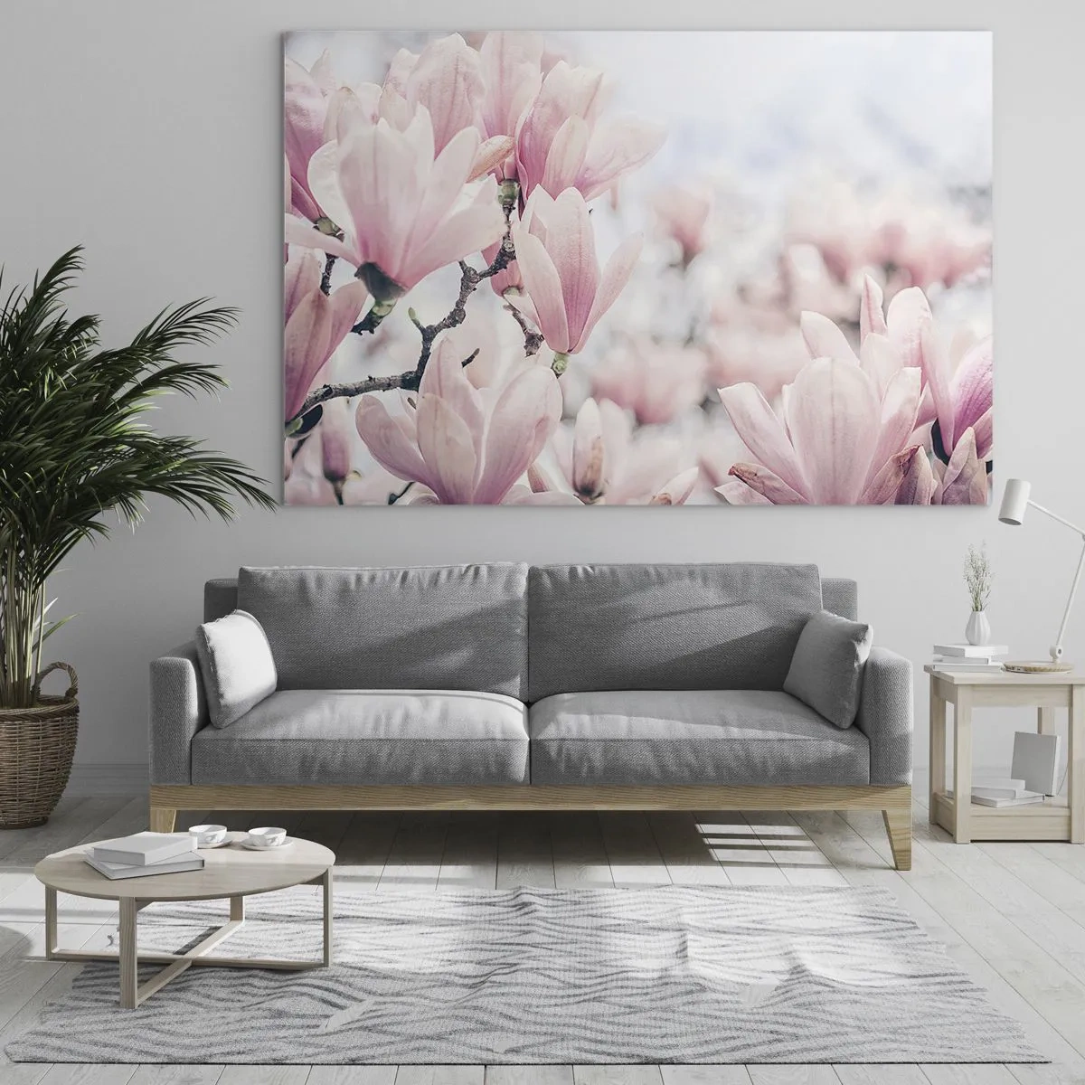 Glasbild - Bild auf glas - Zart rosa Magnolien auf hellem Untergrund - 120x80cm - Das Ideal der Subtilität - Moderne Wanddekoration für Wohnzimmer und Schlafzimmer ARTTOR