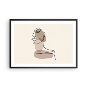 Poster in einem schwarzem Rahmen - Ein weibliches Profil im minimalistischen Line-Art-Stil - 70x50cm - Eine gewisse Linie der Schönheit - Moderne Wanddekoration für Wohnzimmer und Schlafzimmer ARTTOR