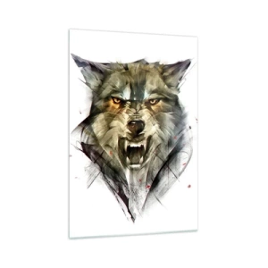 Glasbild - Bild auf glas - Ein gefährlicher Wolf in dynamischer, künstlerischer Form - 70x100cm - Kein Schritt näher! - Moderne Wanddekoration für Wohnzimmer und Schlafzimmer ARTTOR