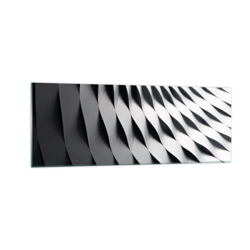 Glasbild - Bild auf glas - Abstraktes geometrisches Muster in Schwarz-Weiß-Tönen - 140x50cm - Auf der Oberfläche der Wellen - Moderne Wanddekoration für Wohnzimmer und Schlafzimmer ARTTOR