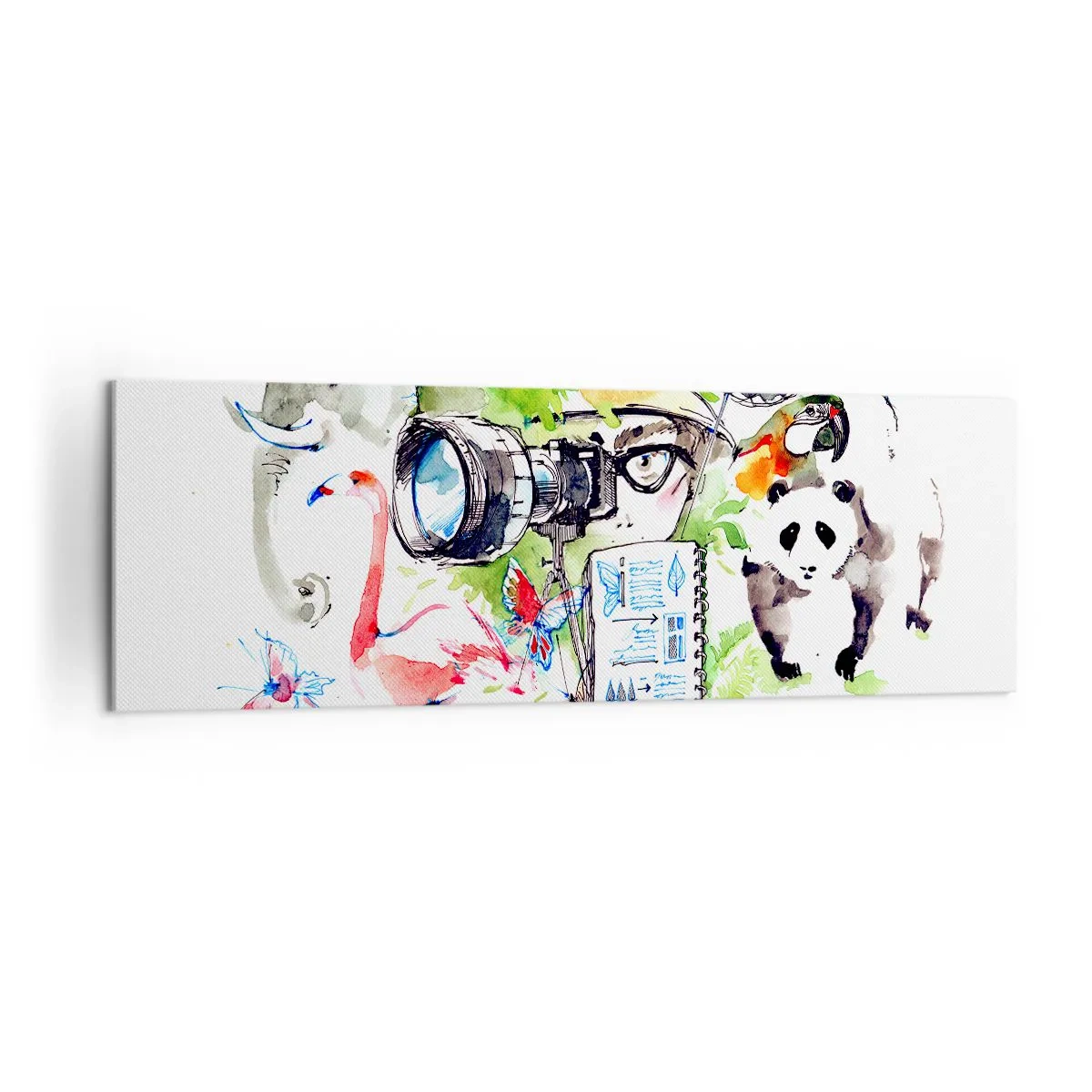 Bild auf Leinwand - Leinwandbild - Bunte Grafiken mit Natur- und Safari-Themen - 160x50cm - In der Linse eines Reisenden - Moderne Wanddekoration für Wohnzimmer und Schlafzimmer ARTTOR