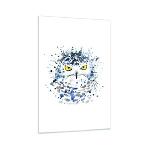 Glasbild - Bild auf glas - Abstraktes Porträt einer Eule in blauen und gelben Farben - 70x100cm - Direkt in die Augen - Moderne Wanddekoration für Wohnzimmer und Schlafzimmer ARTTOR