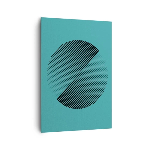 Bild auf Leinwand - Leinwandbild - Ein minimalistischer Kreis mit Linien auf türkisfarbenem Hintergrund. - 70x100cm - Kreis – eine geometrische Variante - Moderne Wanddekoration für Wohnzimmer und Schlafzimmer ARTTOR