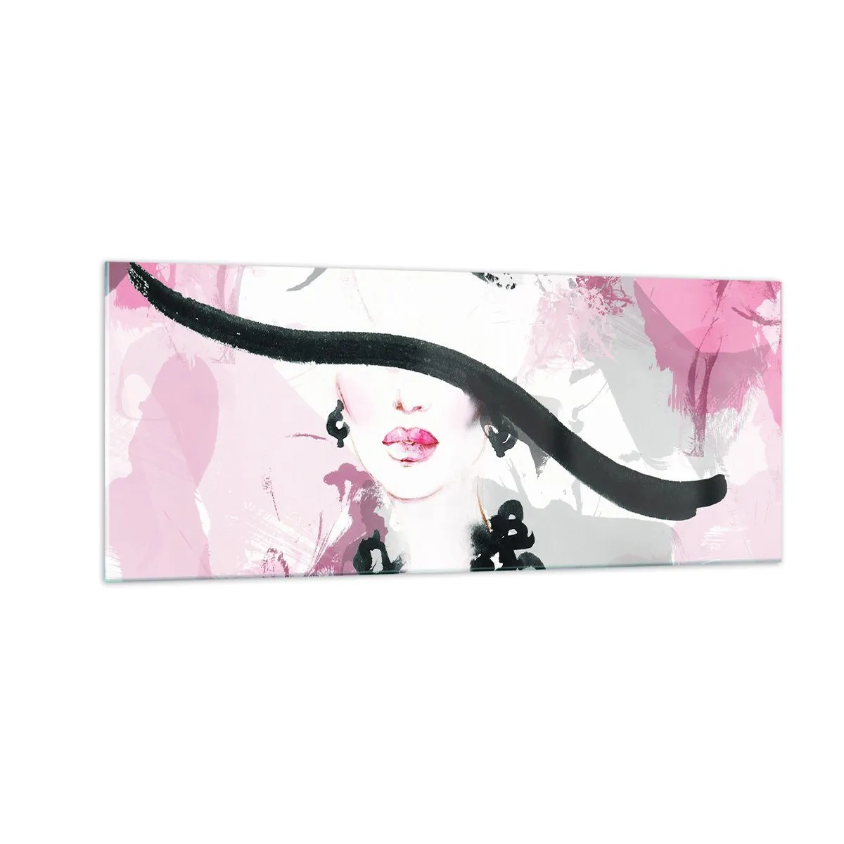 Glasbild - Bild auf glas - Bildnis einer Dame in Schwarz und Pink - 100x40 cm