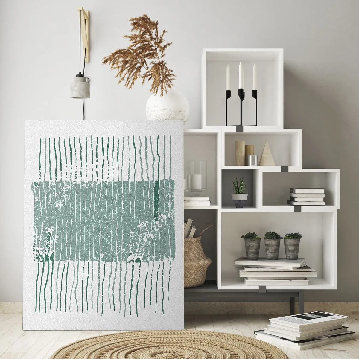 Glasbild - Bild auf glas - Geometrisches Muster in Meeresgrün- und Weißtönen - 70x100cm - Marine Abstraktion - Moderne Wanddekoration für Wohnzimmer und Schlafzimmer ARTTOR