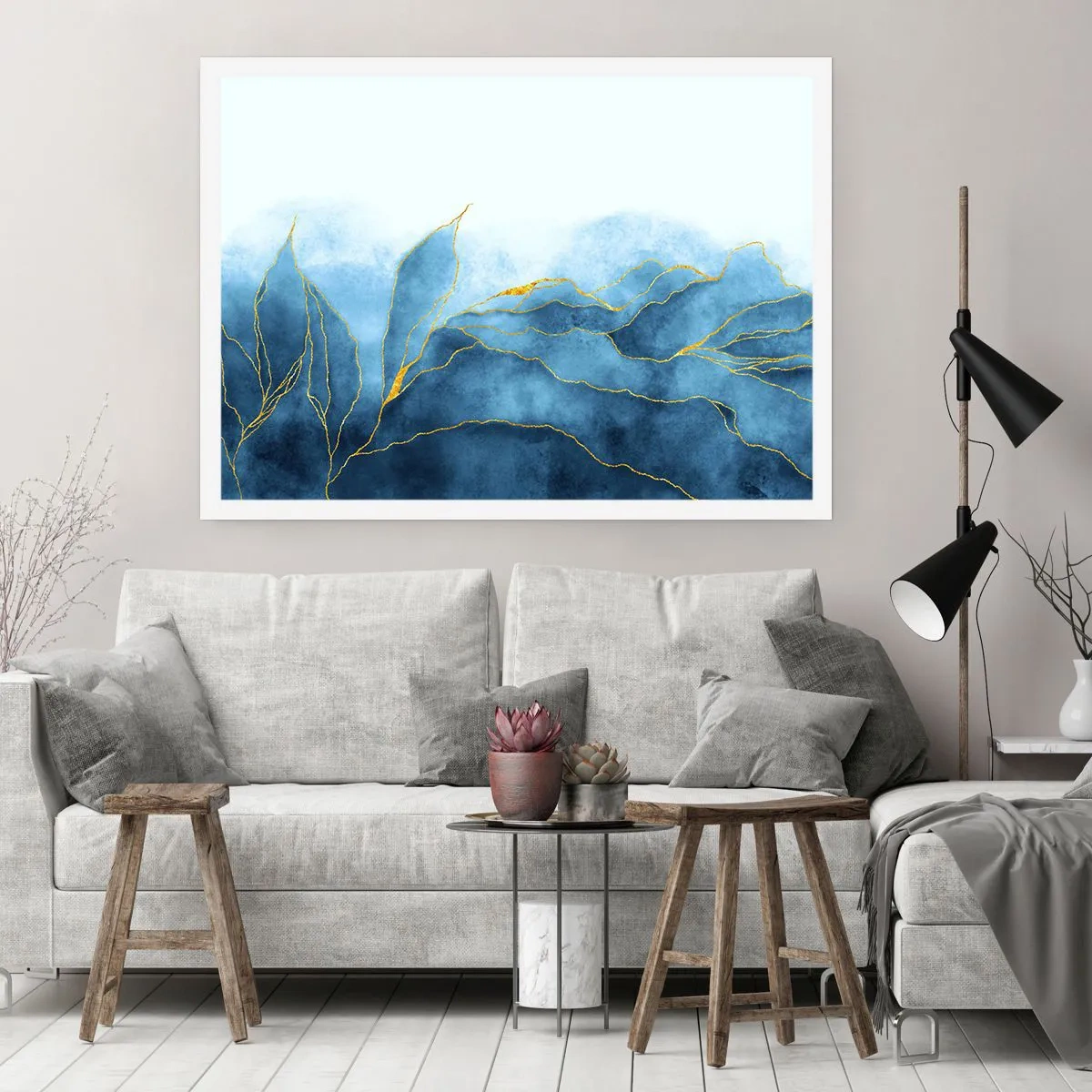 Poster - Blau im Gold - 91x61 cm