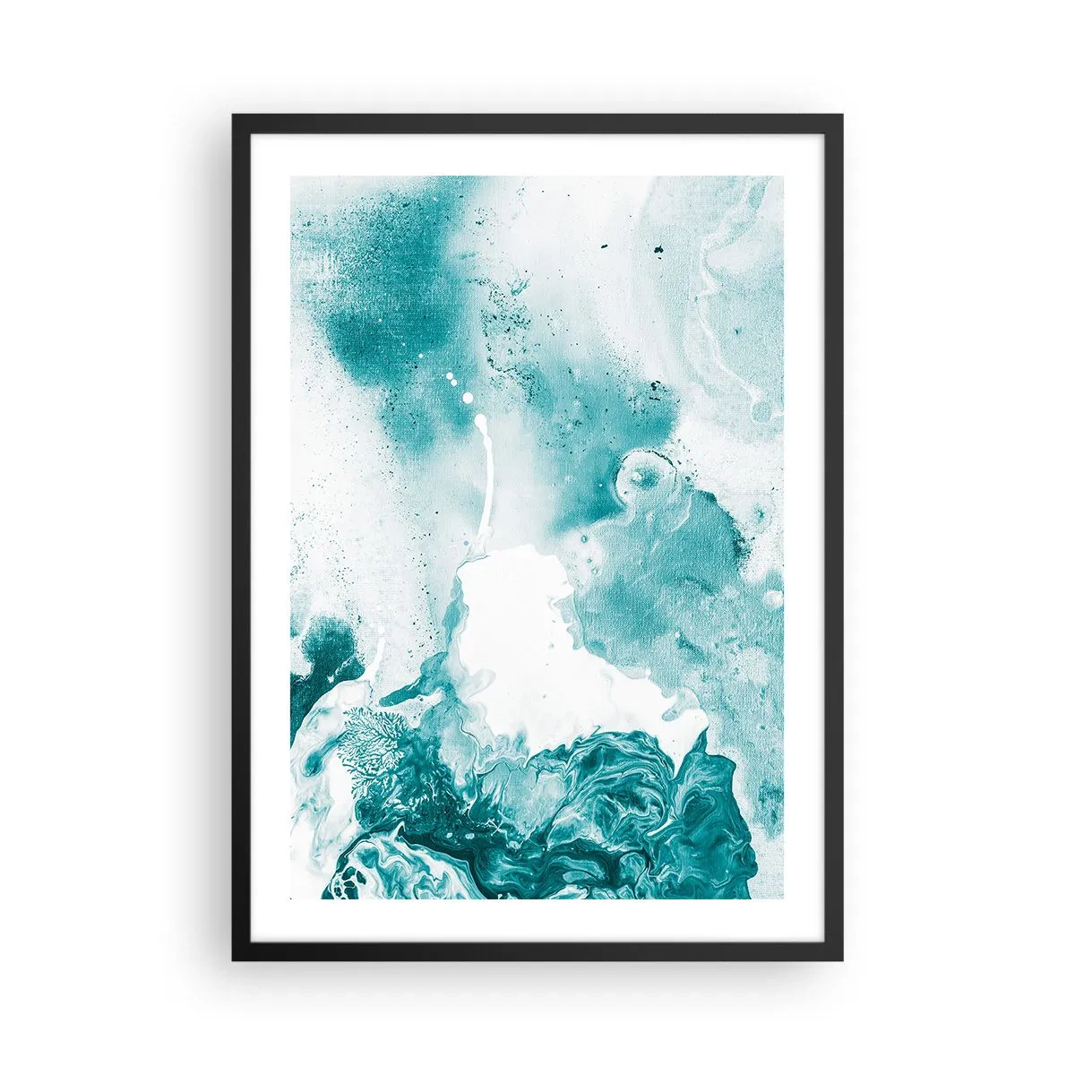 Poster in einem schwarzem Rahmen - Türkisfarbene Abstraktion mit dynamischen Details - 50x70cm - Morast von Blau - Moderne Wanddekoration für Wohnzimmer und Schlafzimmer ARTTOR