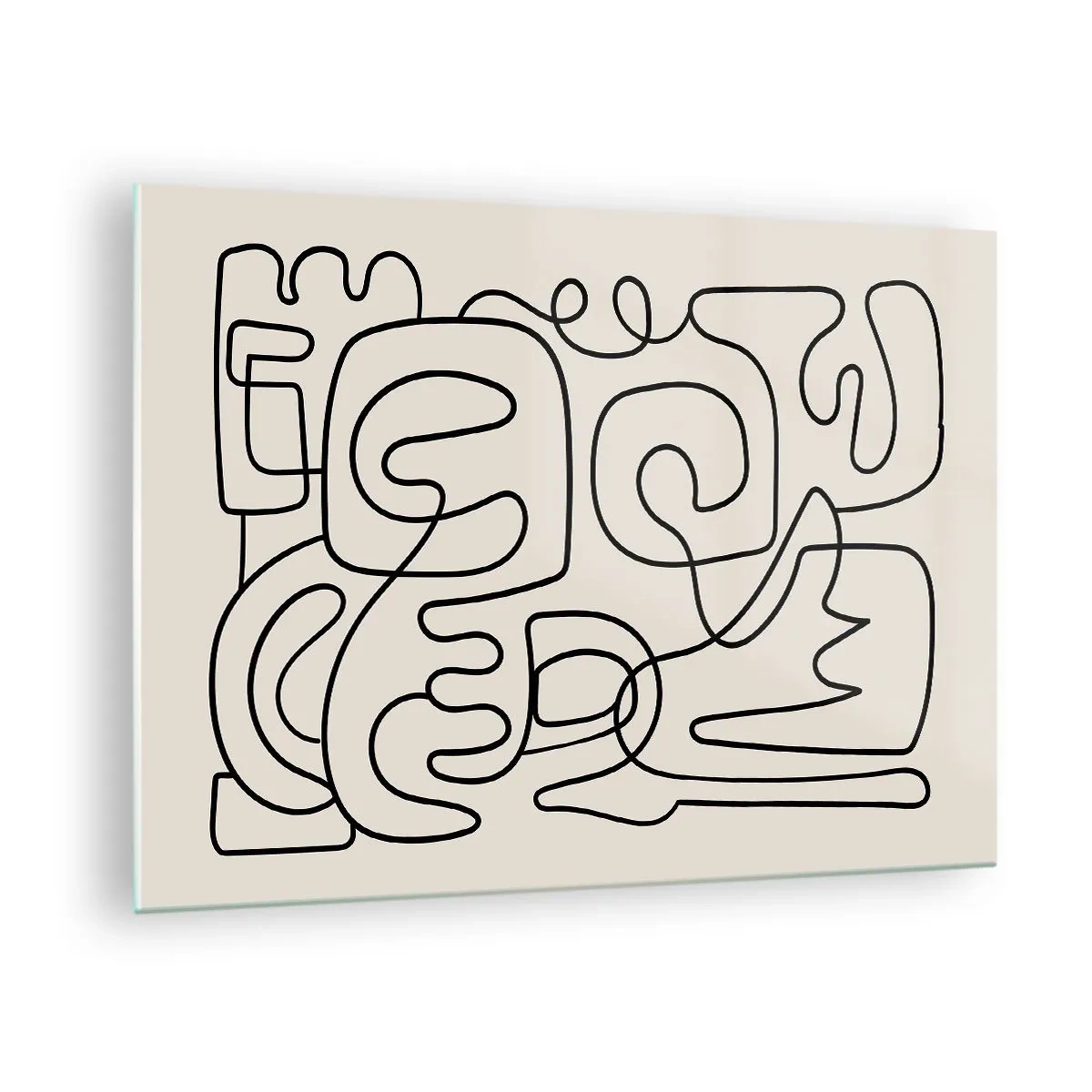 Glasbild - Bild auf glas - Schwarze abstrakte Linien bilden ein komplexes Muster auf Beige - 70x50cm - Folge der Spur - Moderne Wanddekoration für Wohnzimmer und Schlafzimmer ARTTOR