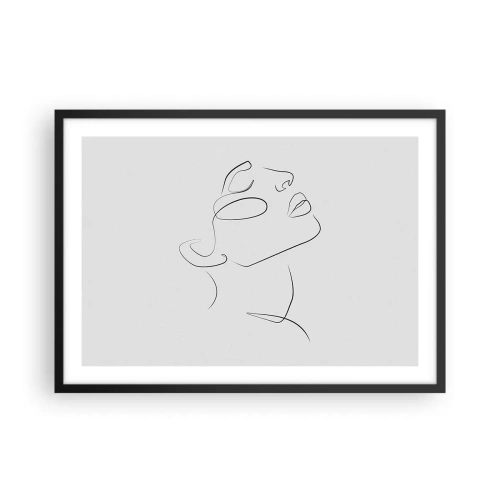 Poster in einem schwarzem Rahmen - Eine minimalistische Skizze des Gesichts einer Frau im Profil. - 70x50cm - Die Drehungen und Wendungen der Träume - Moderne Wanddekoration für Wohnzimmer und Schlafzimmer ARTTOR