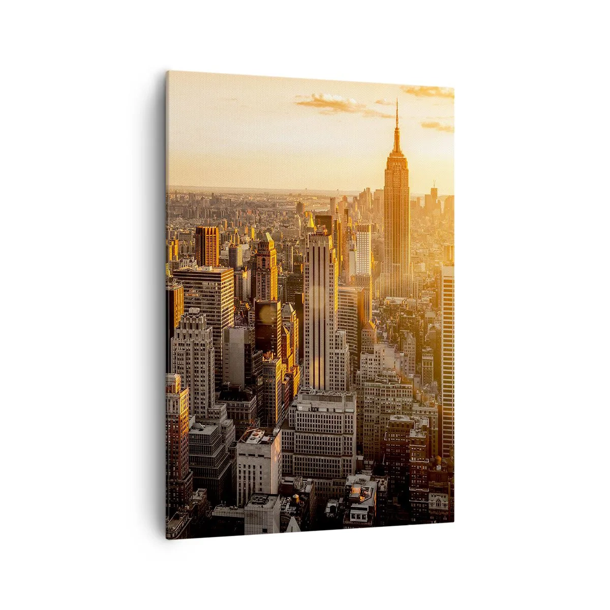 Bild auf Leinwand - Leinwandbild - Skyline von New York City bei Sonnenuntergang mit Blick auf das Empire State Building - 70x100cm - In der Sonne wachsen - Moderne Wanddekoration für Wohnzimmer und Schlafzimmer ARTTOR