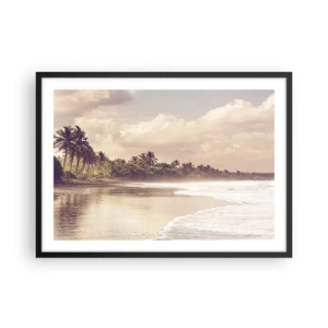 Poster in einem schwarzem Rahmen - Ein Strand mit Palmen und sanften Wellen am Morgen - 70x50cm - Die Liebkosung der Wellen - Moderne Wanddekoration für Wohnzimmer und Schlafzimmer ARTTOR