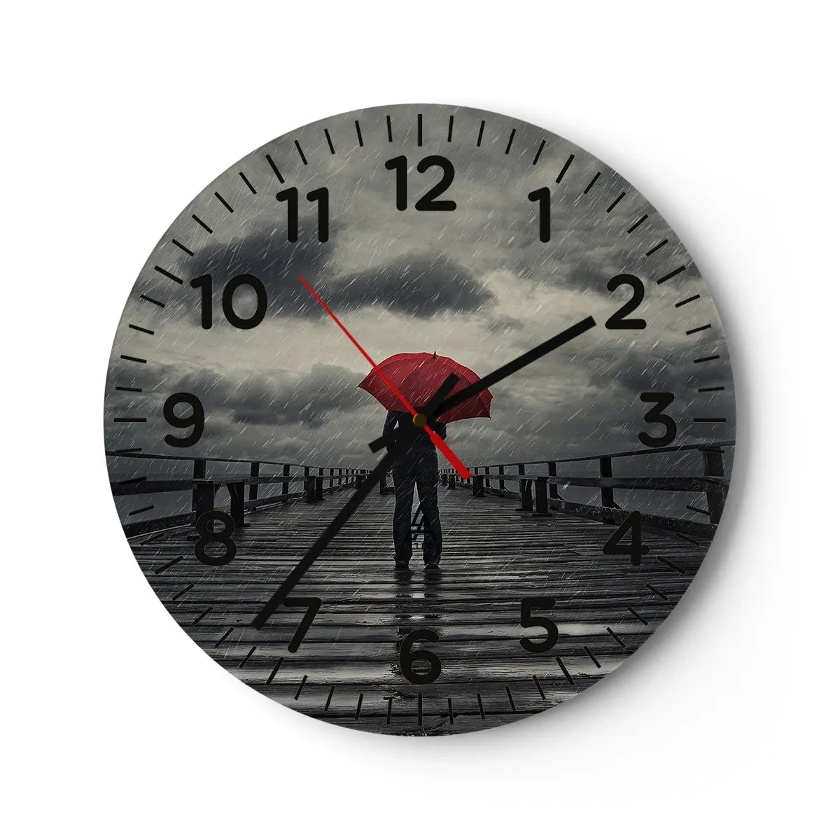 Wanduhr - Glasuhr - Es ist egal, dass es regnet - 30x30 cm