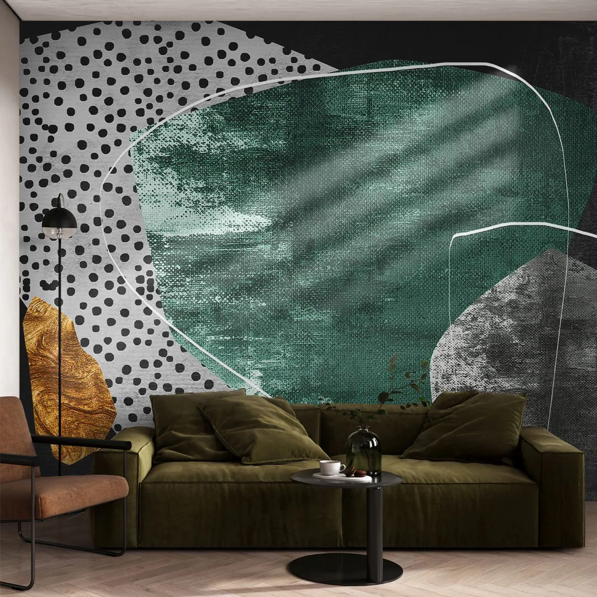 Fototapete Premium Canvas - Bunte Abstraktion mit Blattgold - Abstraktion, Textur, Collage - 200x140 cm
