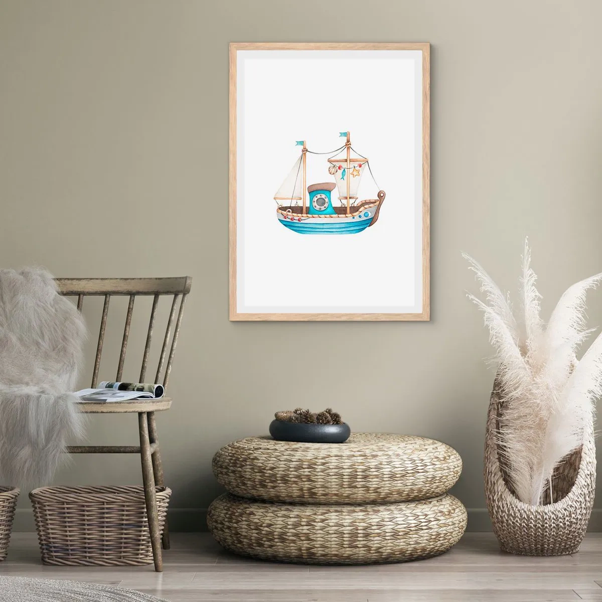 Poster in einem Rahmen aus heller Eiche - Ahoi, Abenteuer! - 40x50 cm