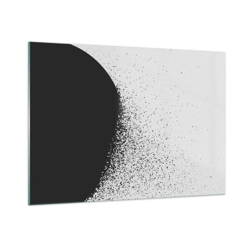 Glasbild - Bild auf glas - Abstraktion einer schwarzen Masse, die auf weißem Hintergrund auseinanderfällt - 100x70cm - Bewegung von Molekülen - Moderne Wanddekoration für Wohnzimmer und Schlafzimmer ARTTOR