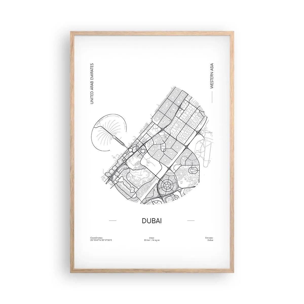 Poster in einem Rahmen aus heller Eiche - Anatomie von Dubai - 61x91 cm