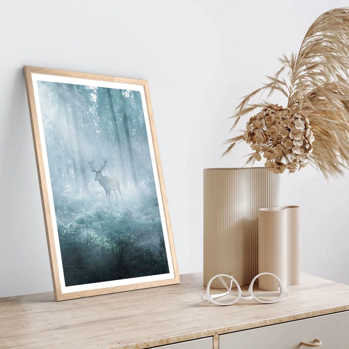 Poster in einem Rahmen aus heller Eiche - Morgenvisite auf dem Grundstück - 61x91 cm