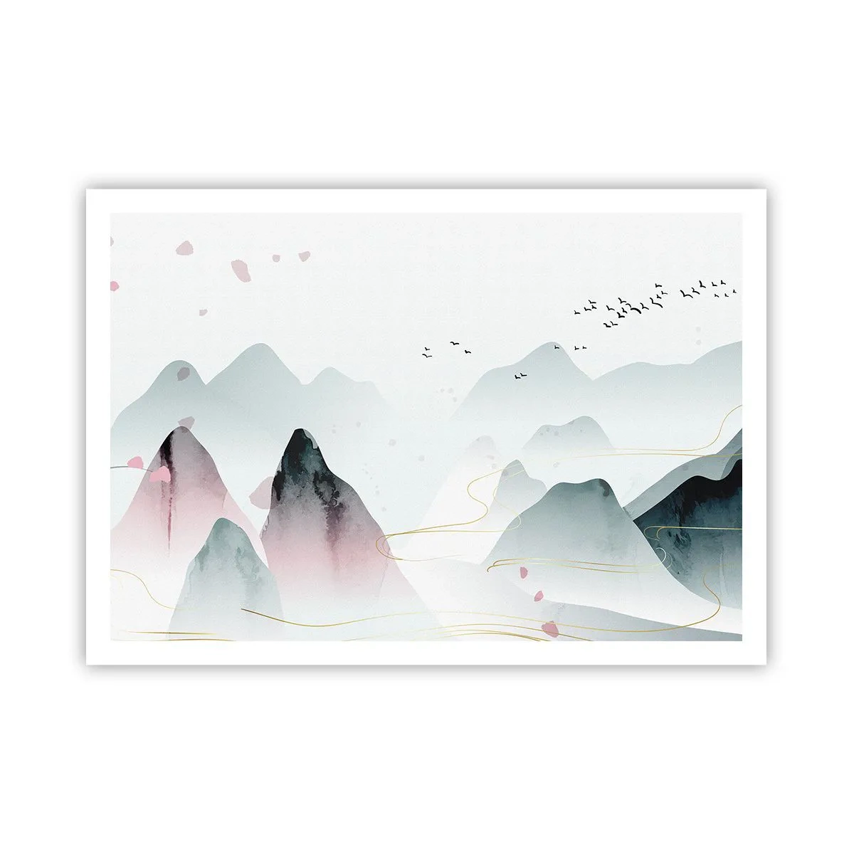 Poster - Abstrakte Berge in Pastelltönen - 100x70cm - Über die Gipfel - Moderne Wanddekoration für Wohnzimmer und Schlafzimmer ARTTOR